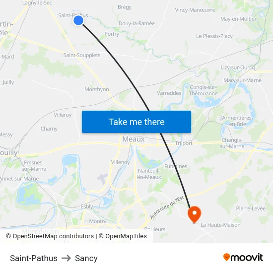 Saint-Pathus to Sancy map