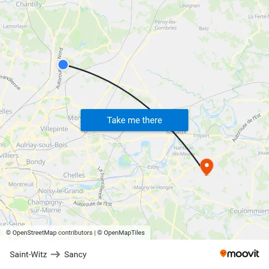 Saint-Witz to Sancy map