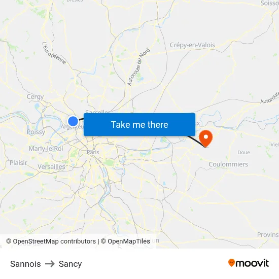 Sannois to Sancy map