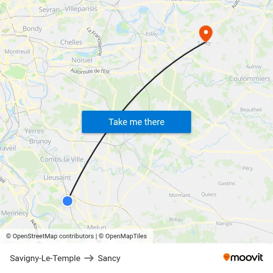 Savigny-Le-Temple to Sancy map