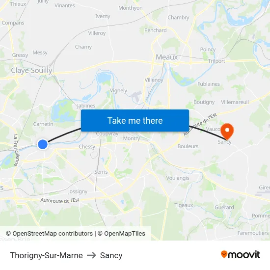 Thorigny-Sur-Marne to Sancy map