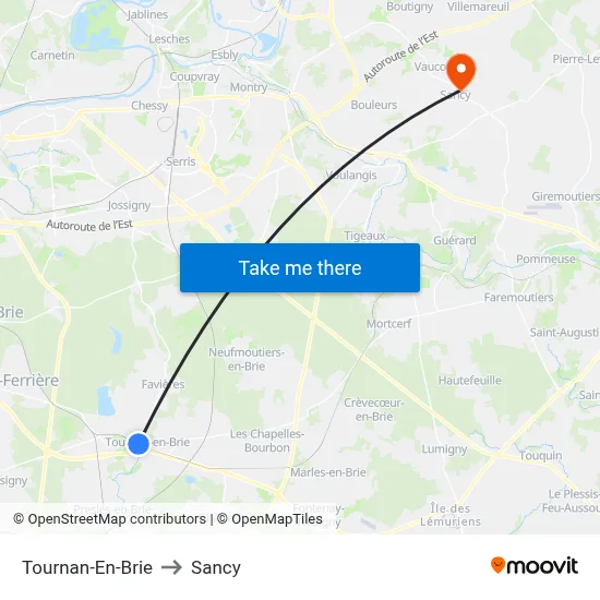 Tournan-En-Brie to Sancy map