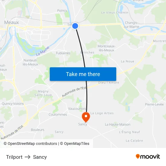 Trilport to Sancy map