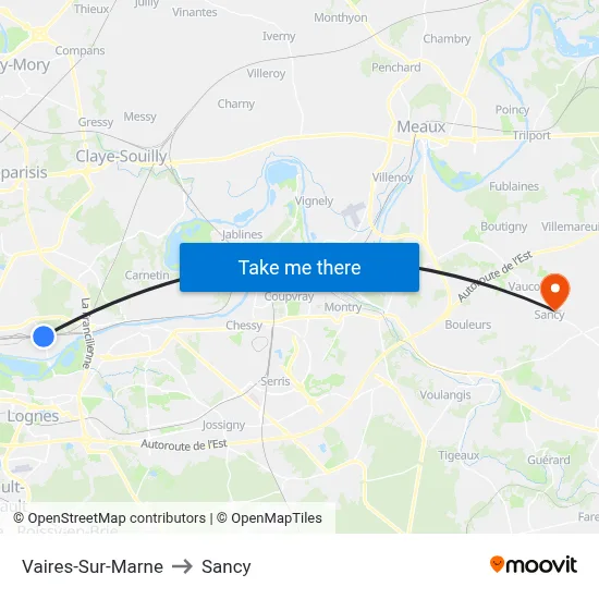 Vaires-Sur-Marne to Sancy map