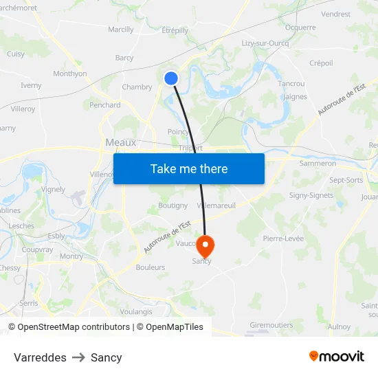 Varreddes to Sancy map