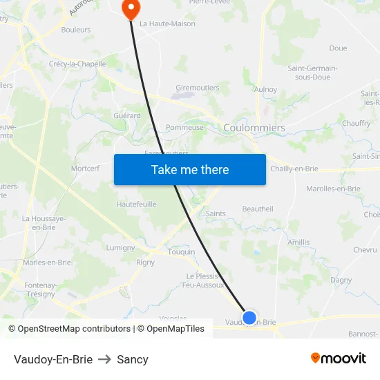 Vaudoy-En-Brie to Sancy map