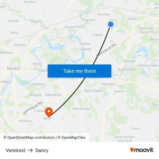 Vendrest to Sancy map