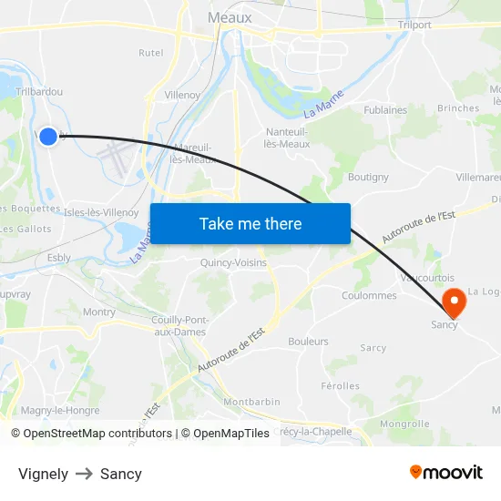 Vignely to Sancy map