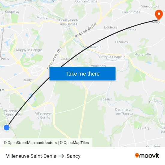 Villeneuve-Saint-Denis to Sancy map