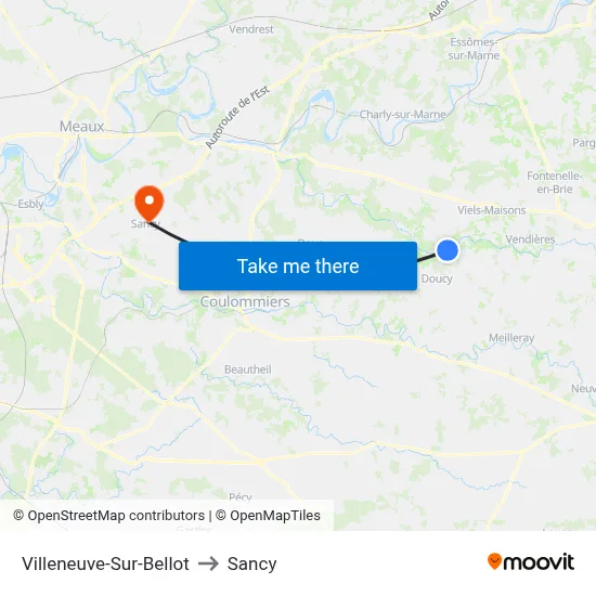 Villeneuve-Sur-Bellot to Sancy map