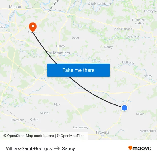 Villiers-Saint-Georges to Sancy map