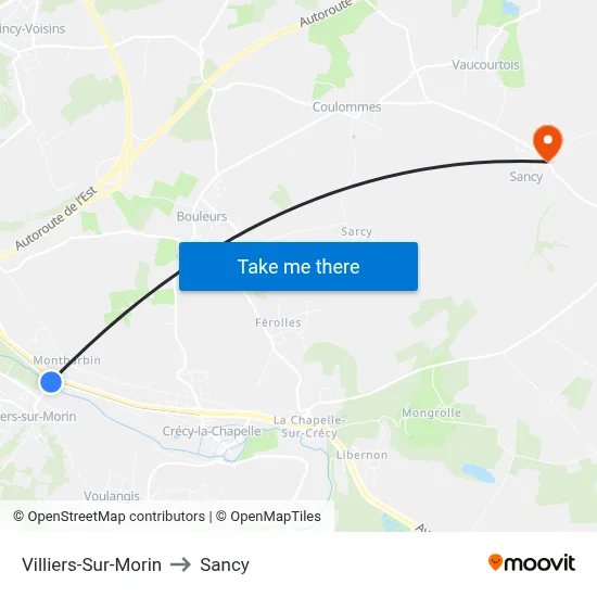 Villiers-Sur-Morin to Sancy map