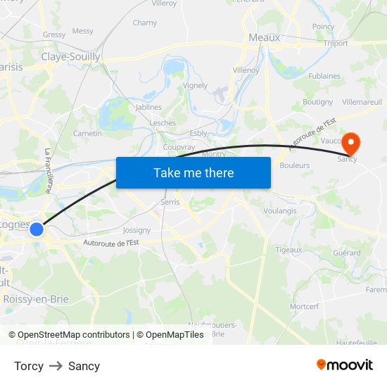 Torcy to Sancy map