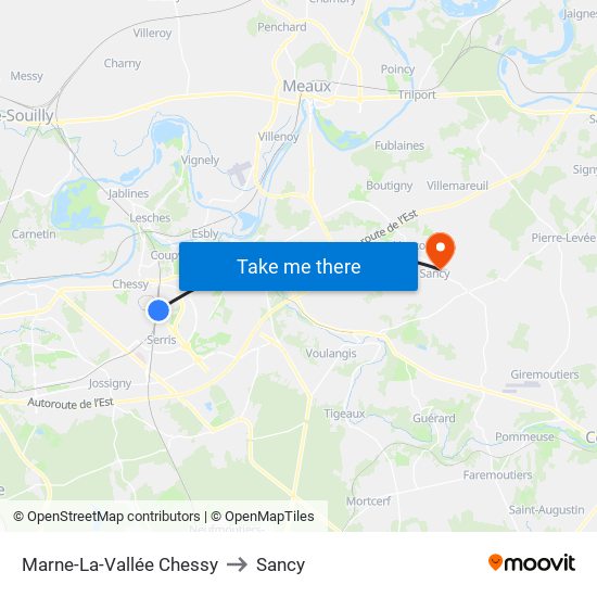 Marne-La-Vallée Chessy to Sancy map
