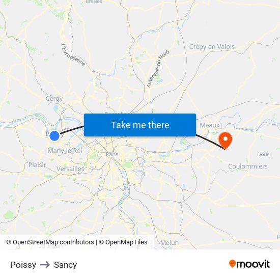 Poissy to Sancy map