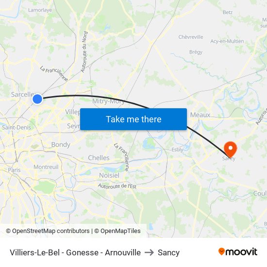 Villiers-Le-Bel - Gonesse - Arnouville to Sancy map