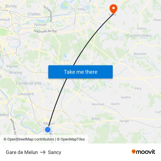 Gare de Melun to Sancy map