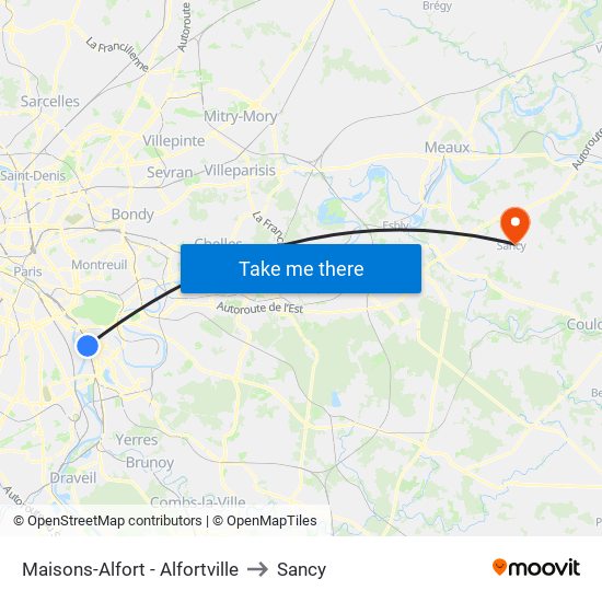 Maisons-Alfort - Alfortville to Sancy map