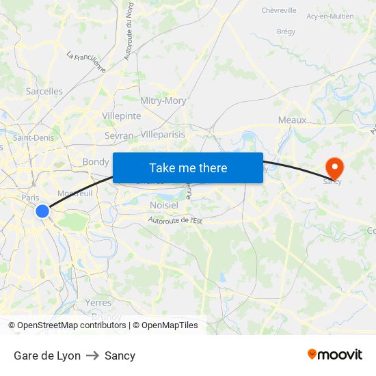 Gare de Lyon to Sancy map