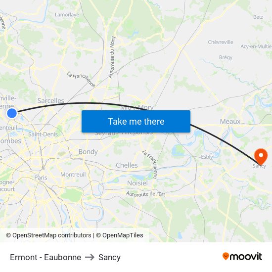 Ermont - Eaubonne to Sancy map