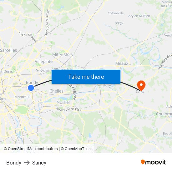 Bondy to Sancy map