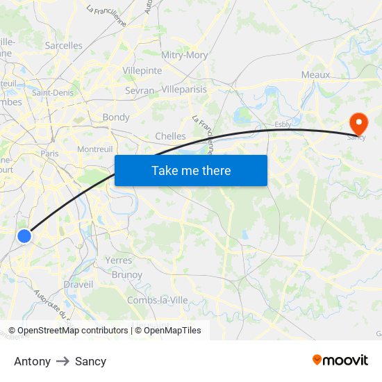 Antony to Sancy map