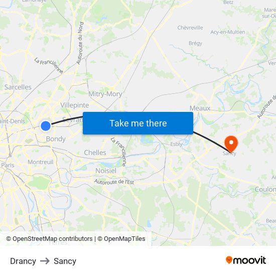 Drancy to Sancy map