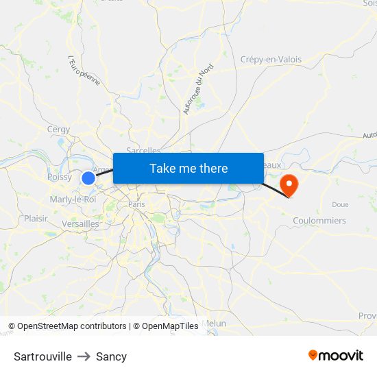 Sartrouville to Sancy map