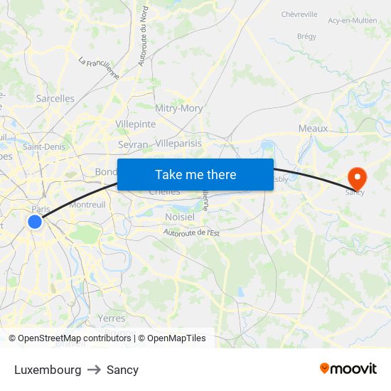 Luxembourg to Sancy map