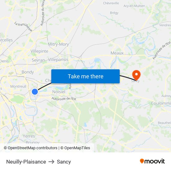 Neuilly-Plaisance to Sancy map