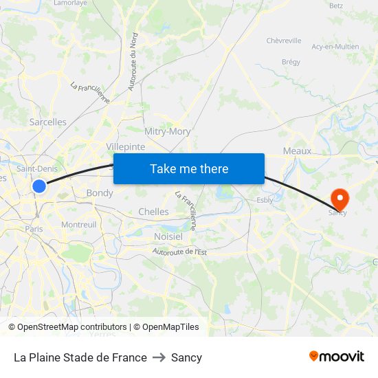La Plaine Stade de France to Sancy map