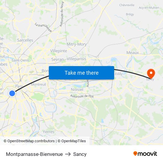 Montparnasse-Bienvenue to Sancy map