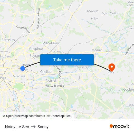 Noisy-Le-Sec to Sancy map