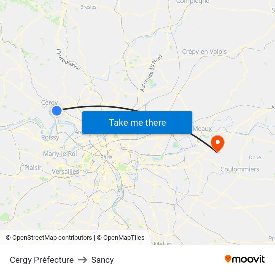 Cergy Préfecture to Sancy map