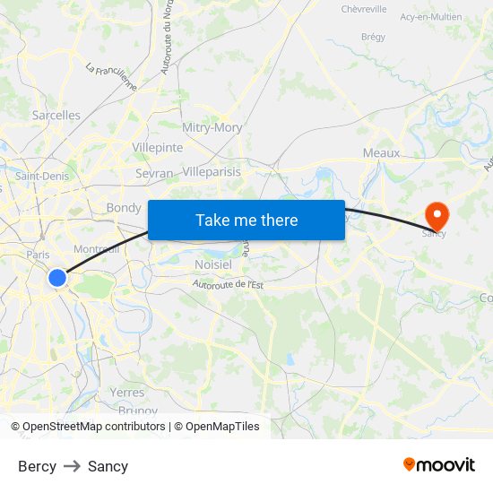 Bercy to Sancy map