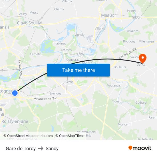 Gare de Torcy to Sancy map