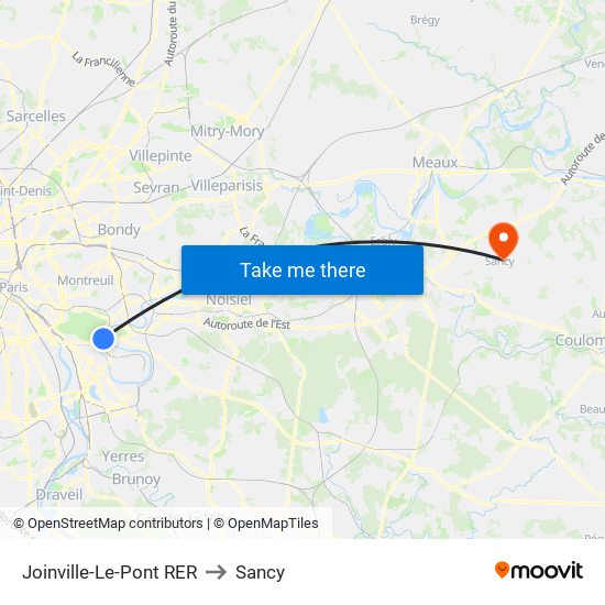 Joinville-Le-Pont RER to Sancy map