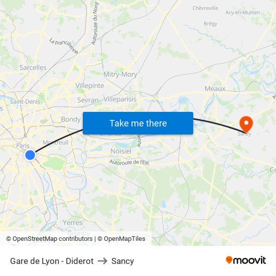 Gare de Lyon - Diderot to Sancy map