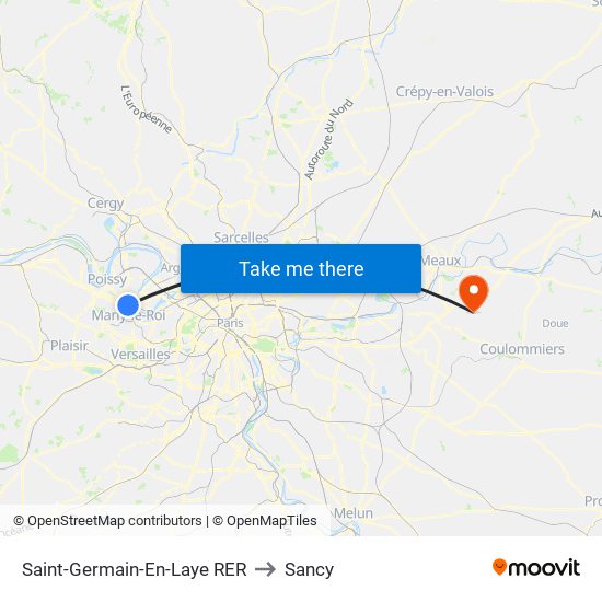 Saint-Germain-En-Laye RER to Sancy map