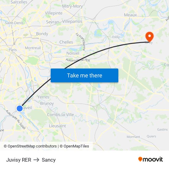 Juvisy RER to Sancy map