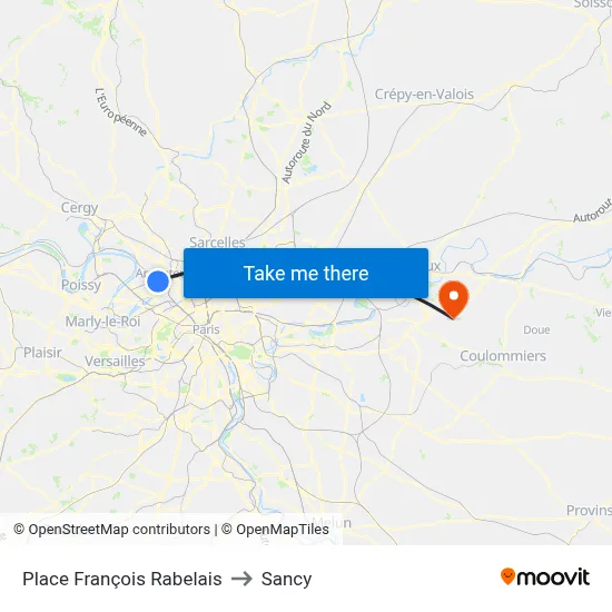Place François Rabelais to Sancy map