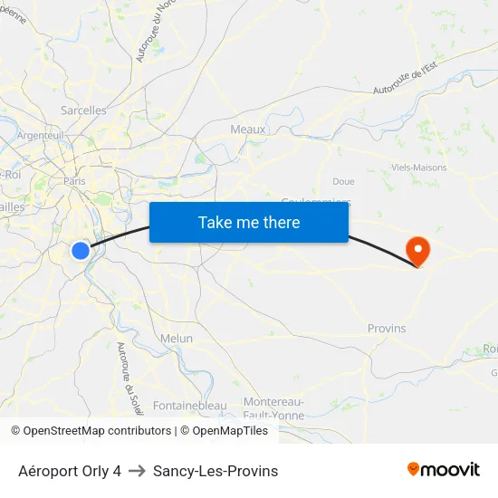 Aéroport Orly 4 to Sancy-Les-Provins map