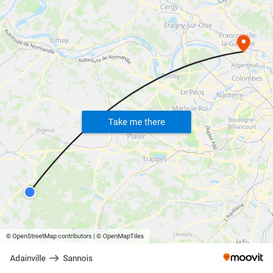 Adainville to Sannois map