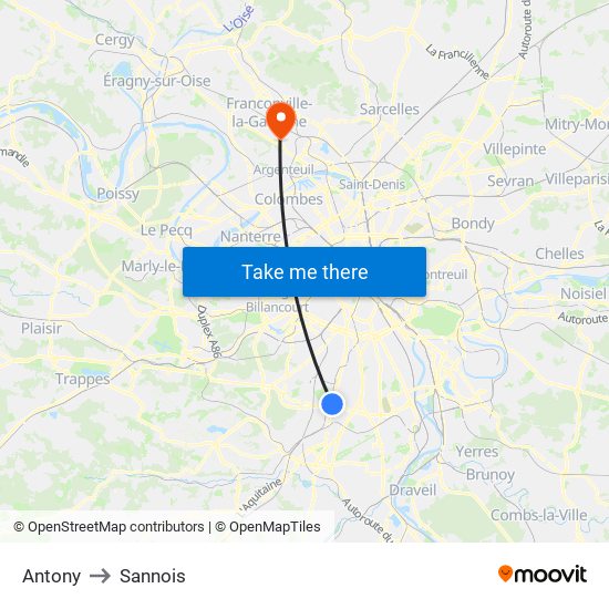 Antony to Sannois map