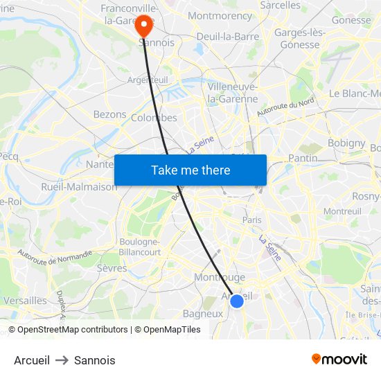Arcueil to Sannois map