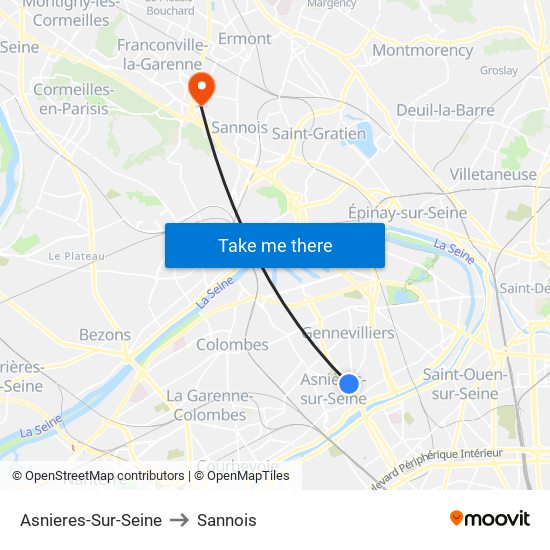 Asnieres-Sur-Seine to Sannois map