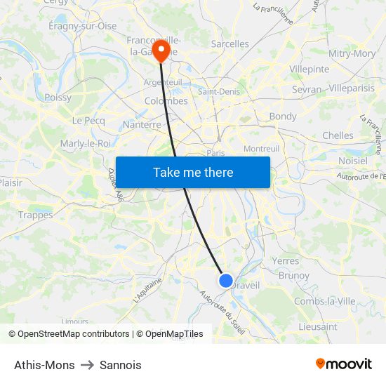 Athis-Mons to Sannois map
