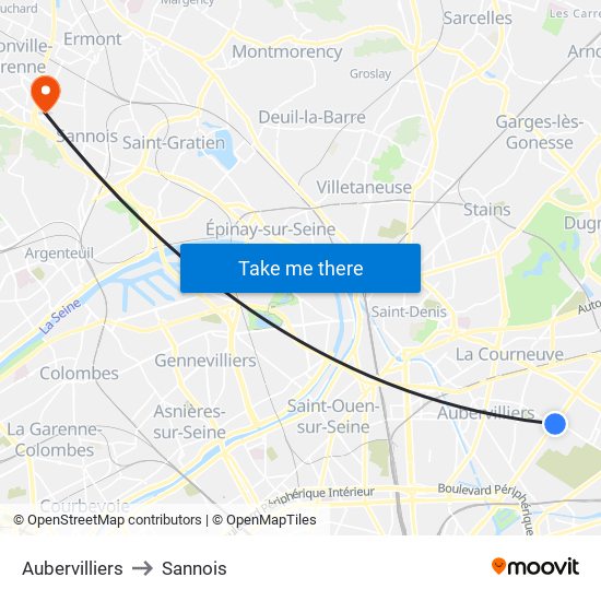 Aubervilliers to Sannois map