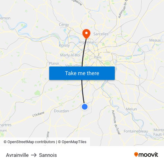 Avrainville to Sannois map