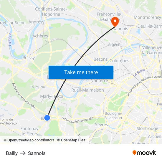 Bailly to Sannois map